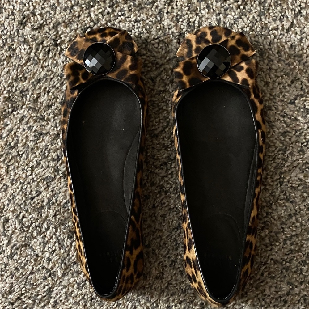 Stuart Weitzman Animal Print Flats with Black Detail